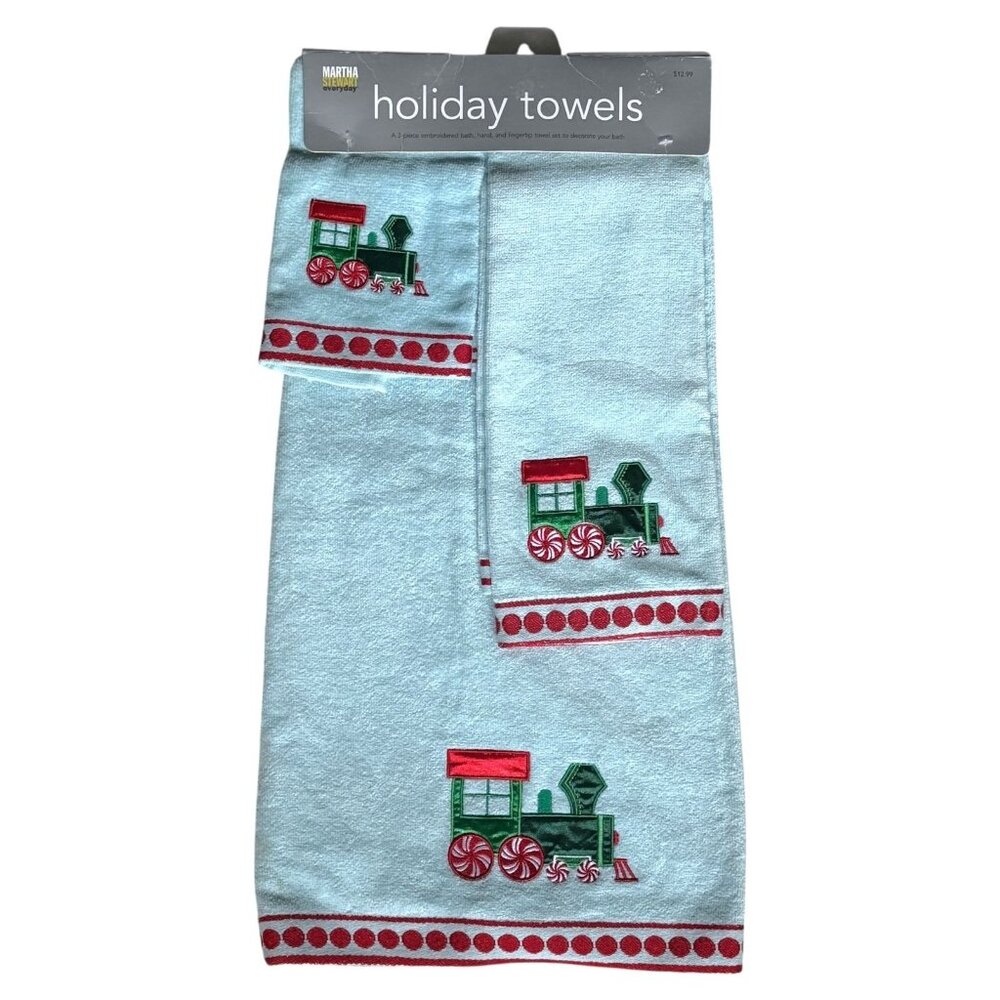 Vtg Martha Stewart 3-Piece Towel Set Holiday Train Embroidery‎ 100% Cotton KMart